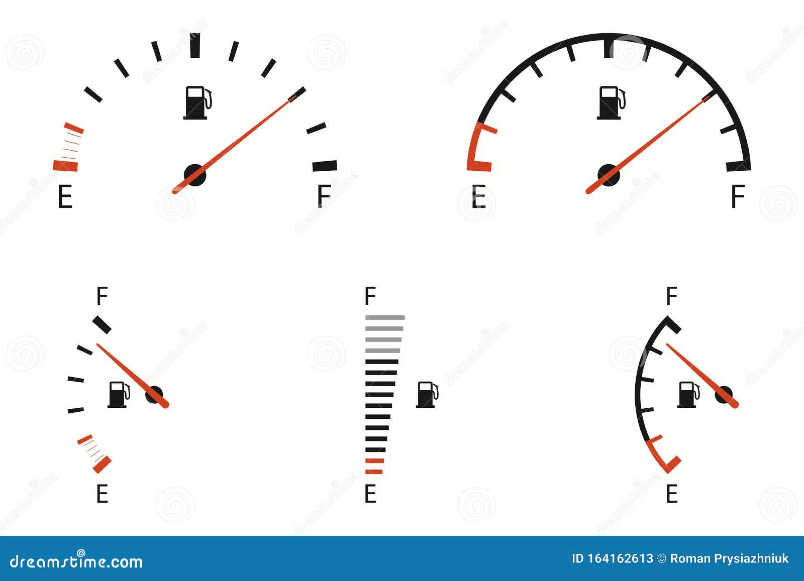 fuel gauge indicator icons set. car dial meter of gas, petrol, gasoline or diesel. 